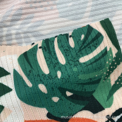 Print Stretch Polyester Spandex Ribbed Bikini Fabric